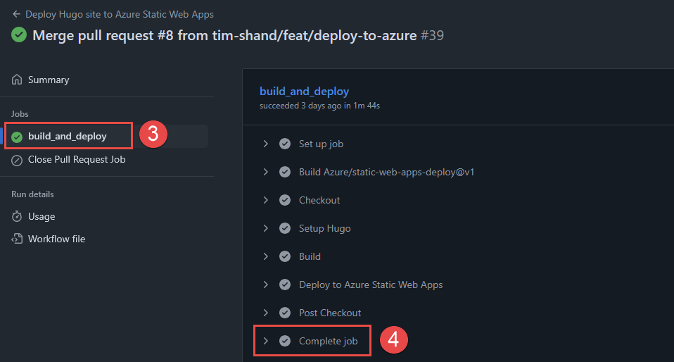 Github Actions job run.