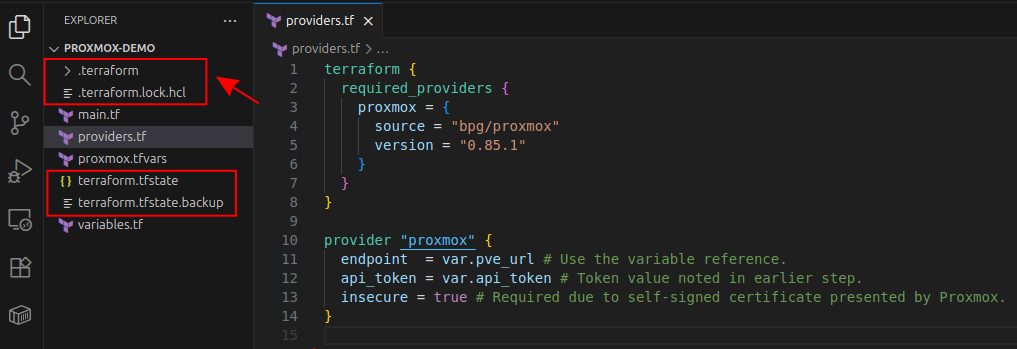 Files created during Terraform initialization.
