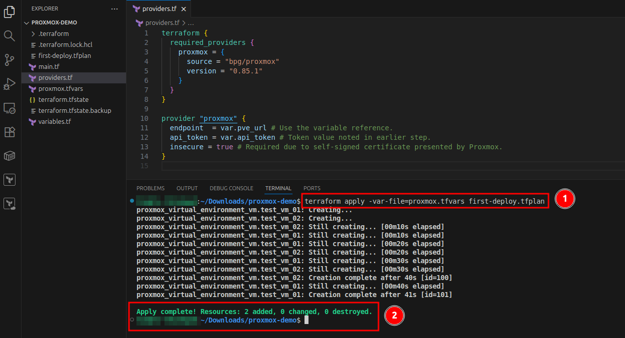Output from running the Terraform apply command.