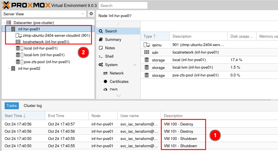 Output from running the Terraform destroy command.