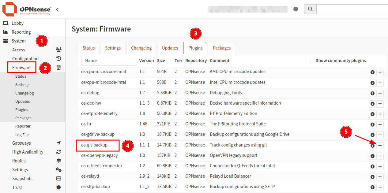 Installing ‘os-git’backup’ plugin in OPNsense.