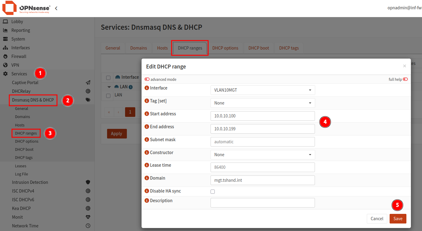 Adding a new DHCP range to VLAN.